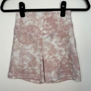 Ryderwear Pink White Tie Dye High Waisted Workout Biker Shorts Women Small